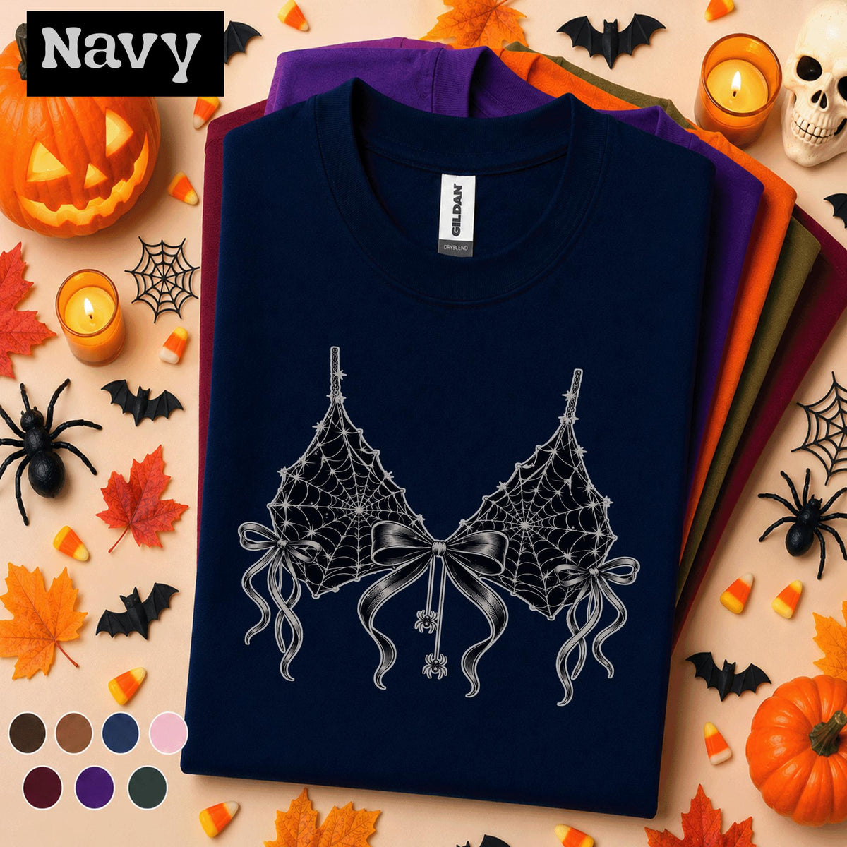 Spider Web Bow Halloween Shirt, Gothic Coquette T Shirt, Spooky Lingerie Tee, Witchy Aesthetic Top, Halloween Gift for Her