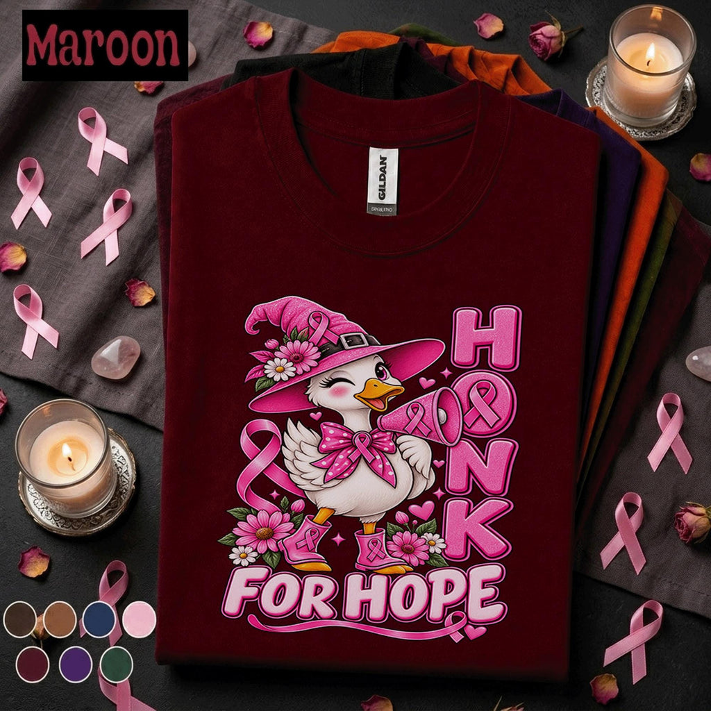 Breast Cancer Awareness Shirt, Honk for Hope Duck Tee, Pink Ribbon October Shirt, Cute Support Squad Gift, Survivor Fighter Women