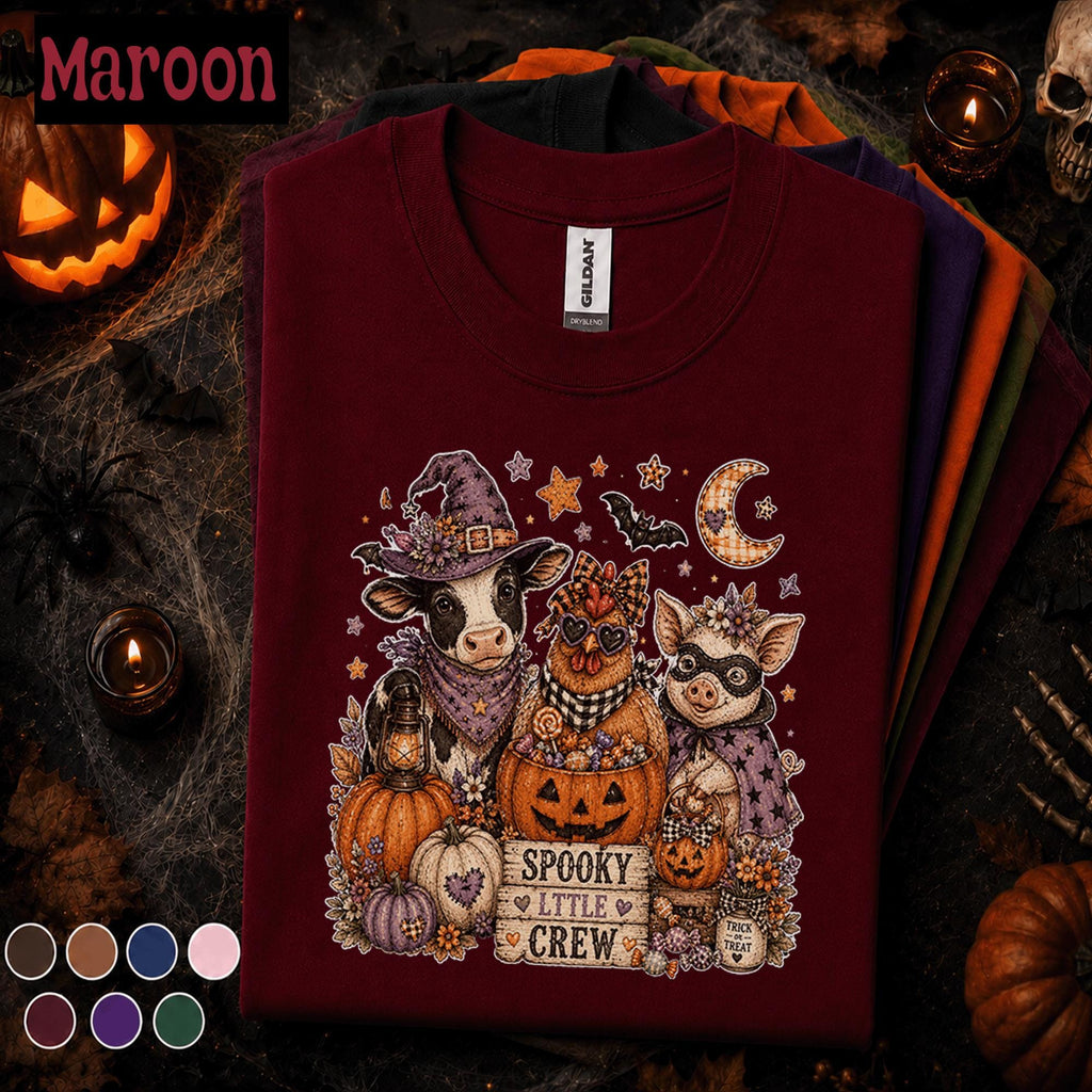 Spooky Little Crew Halloween Shirt, Cute Farm Animal Tee, Cow Chicken Pig Halloween T Shirt, Pumpkin Witchy Fall Farmhouse Gift Tee