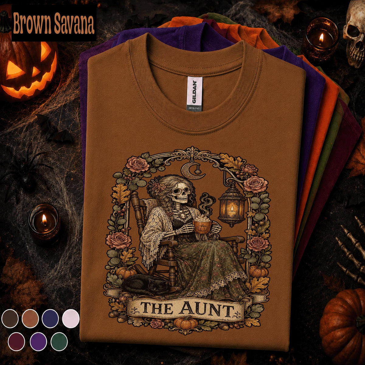 The Aunt Halloween Shirt, Vintage Skeleton Aunt Tee, Gothic Floral Halloween Gift, Spooky Autumn Auntie Shirt, Victorian Skeleton Tee