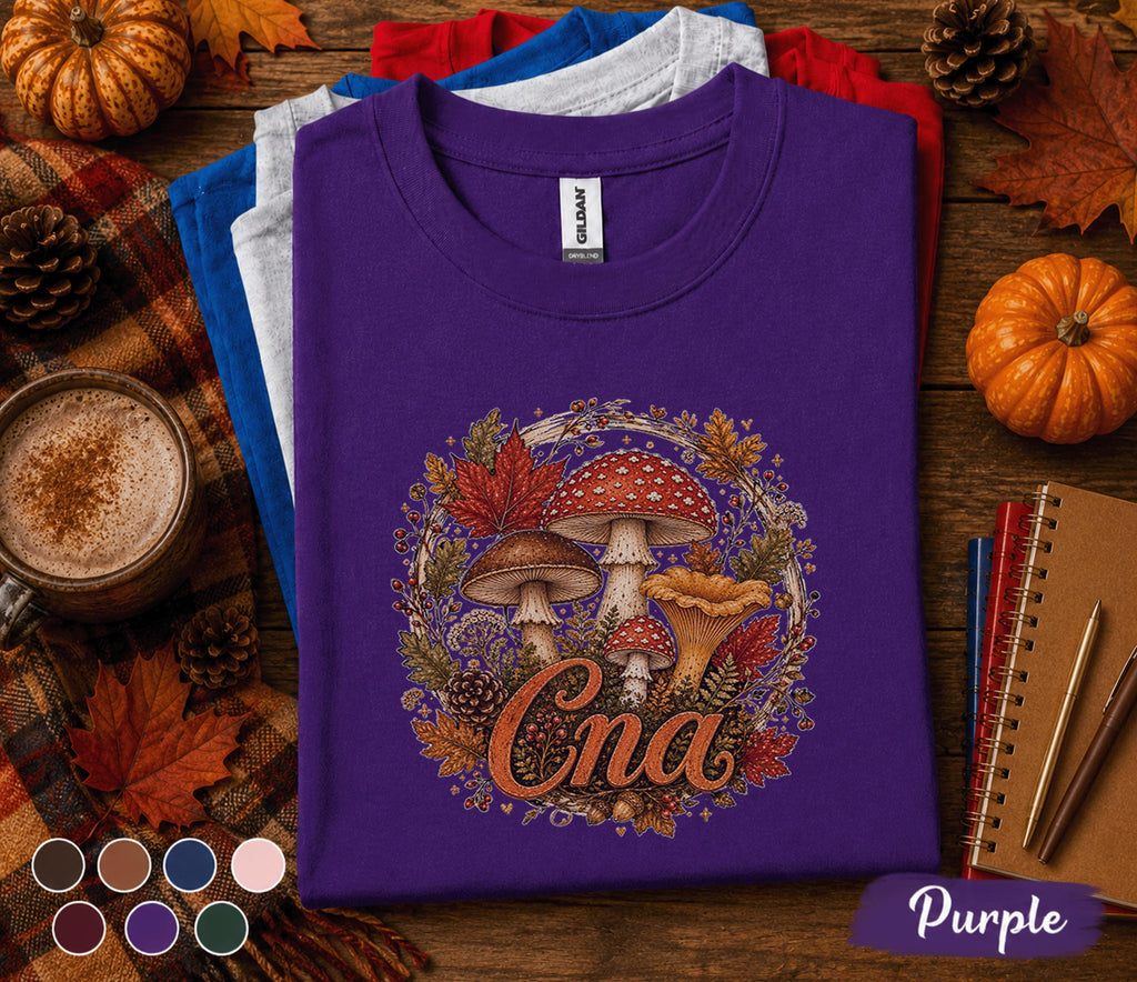 CNA Fall Shirt, Autumn CNA Mushroom Shirt, Certified Nursing Assistant Tee, Healthcare Worker Gift, Cozy Medical Staff Sweatshirt