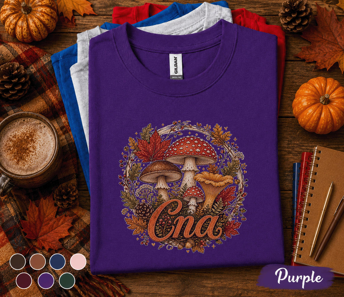 CNA Fall Shirt, Autumn CNA Mushroom Shirt, Certified Nursing Assistant Tee, Healthcare Worker Gift, Cozy Medical Staff Sweatshirt