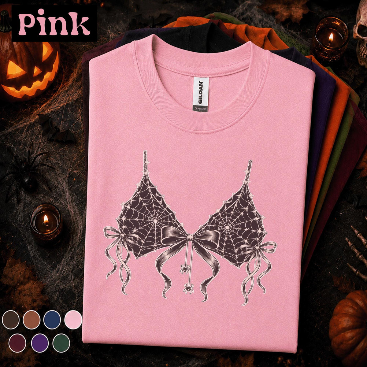 Spider Web Bow Halloween Shirt, Gothic Coquette T Shirt, Spooky Lingerie Tee, Witchy Aesthetic Top, Halloween Gift for Her