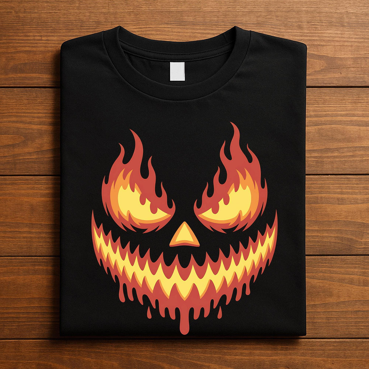 Fiery Pumpkin Face Shirt, Scary Halloween Jack O Lantern Tee