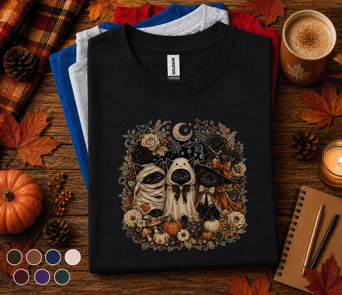Cute Halloween Black Cat Shirt, Spooky Ghost Kitty Witch Tee