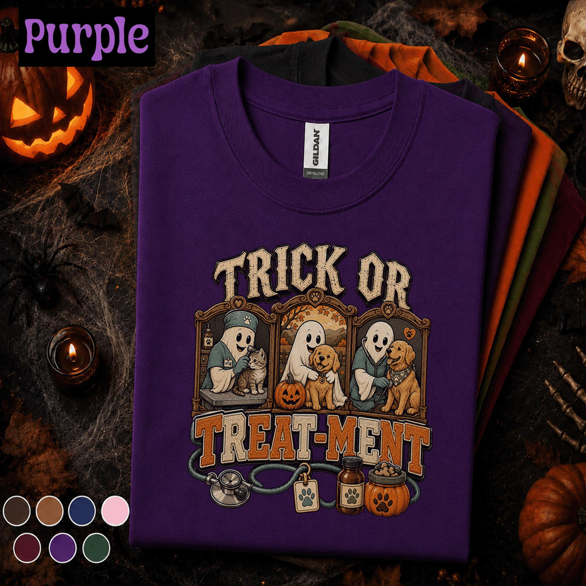 Veterinary Halloween Shirt, Trick or Treatment Vet Tech Tee, Spooky Veterinarian Gift, Cute Ghost Animal Clinic Fall Veterinary T-Shirt