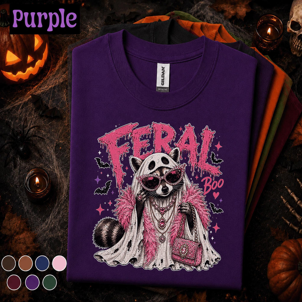 Feral Boo Raccoon Halloween Shirt, Pink Ghost Raccoon Tee, Funny Trash Panda T Shirt, Spooky Glam Halloween Tee, Raccoon Gift