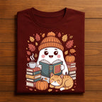 Cute Ghost Reading Books Shirt, Teacher Librarian Halloween Gift