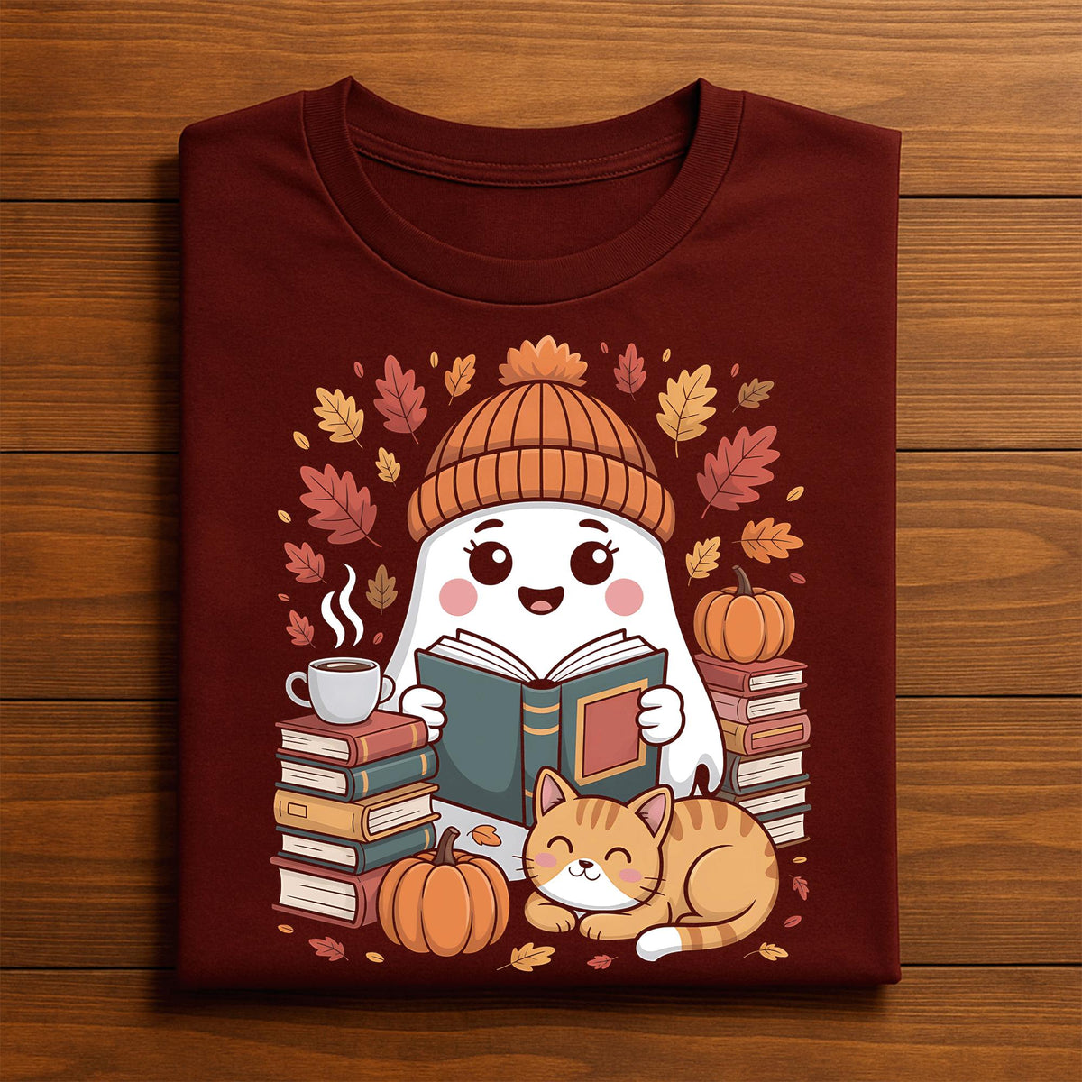 Cute Ghost Reading Books Shirt, Teacher Librarian Halloween Gift