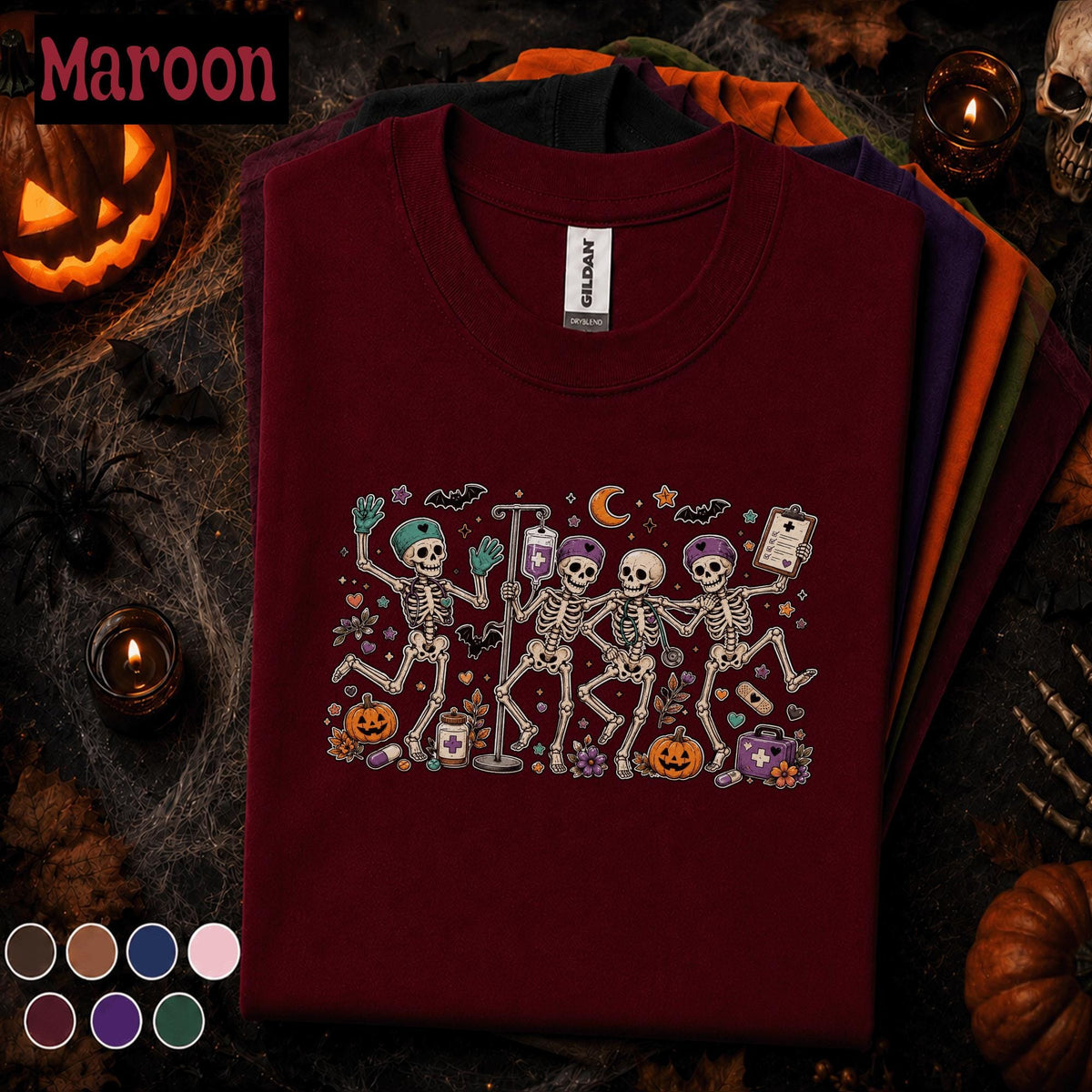 Halloween Nurse Shirt, Dancing Skeleton Nurses Tee, Spooky Medical Team Shirt, Funny Healthcare Worker Halloween Gift for Nurses