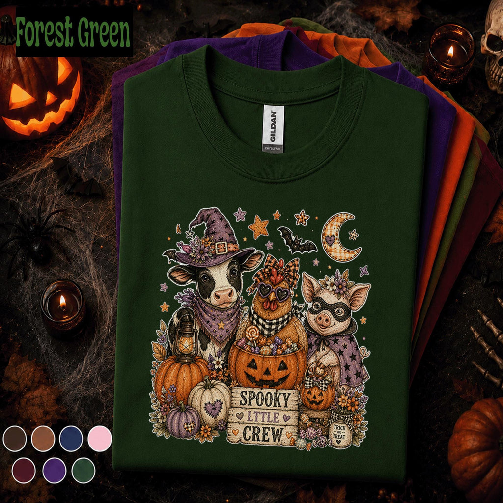 Spooky Little Crew Halloween Shirt, Cute Farm Animal Tee, Cow Chicken Pig Halloween T Shirt, Pumpkin Witchy Fall Farmhouse Gift Tee