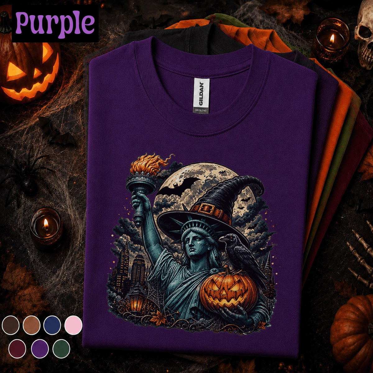 Statue of Liberty Halloween Shirt, Witch Hat T Shirt, Spooky New York Tee, Pumpkin Gothic Shirt, NYC Halloween Gift Tee