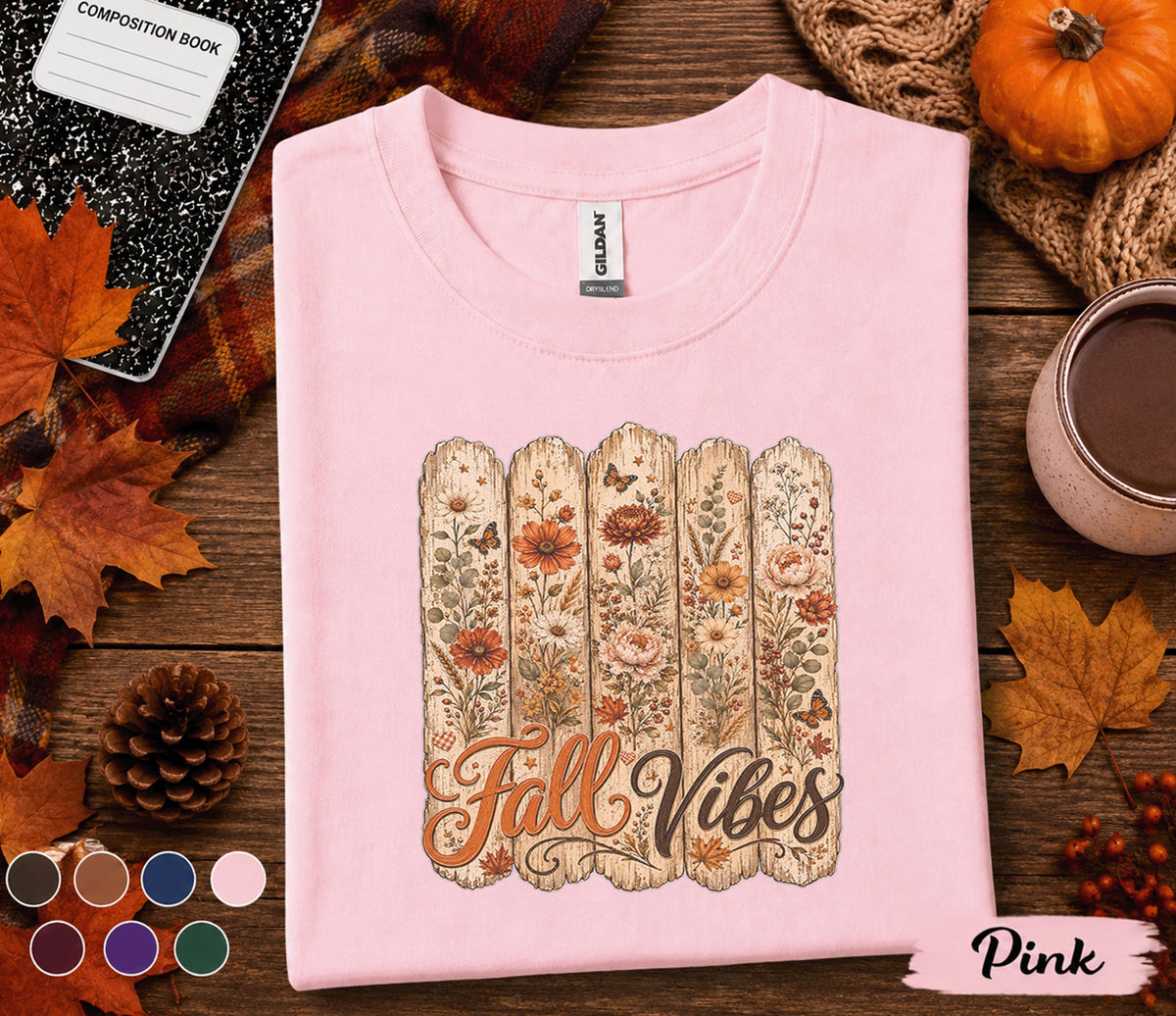 Fall Vibes Shirt, Rustic Autumn Floral Tee, Vintage Wildflower Fall Shirt, Cozy Harvest Season T-Shirt, Thanksgiving Gift for Women