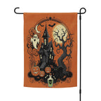 Vintage Halloween Garden Flag | Orange Black Cat Witch Yard Decor | Spooky Pumpkin BOO Banner, Halloween Decoration, Ghost Garden Flag