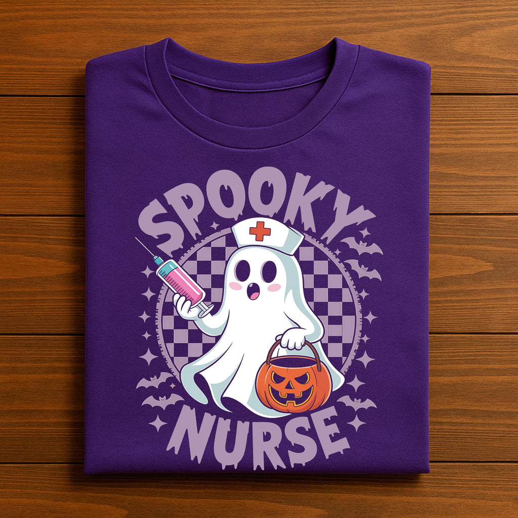 Spooky Nurse Shirt Funny Halloween Nurse Tee With Pumpkin Syringe Costume Outfit Cute Ghost Medical Shirt For Healthc...