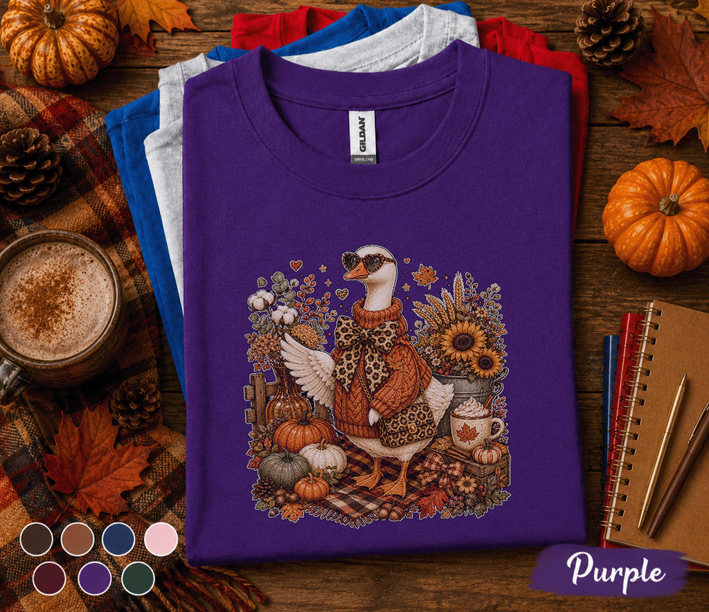 Cute Fall Goose Shirt, Autumn Goose Sweater Tee, Cozy Pumpkin Goose Shirt, Sunflower Harvest Fall Shirt, Thanksgiving Gift for Her