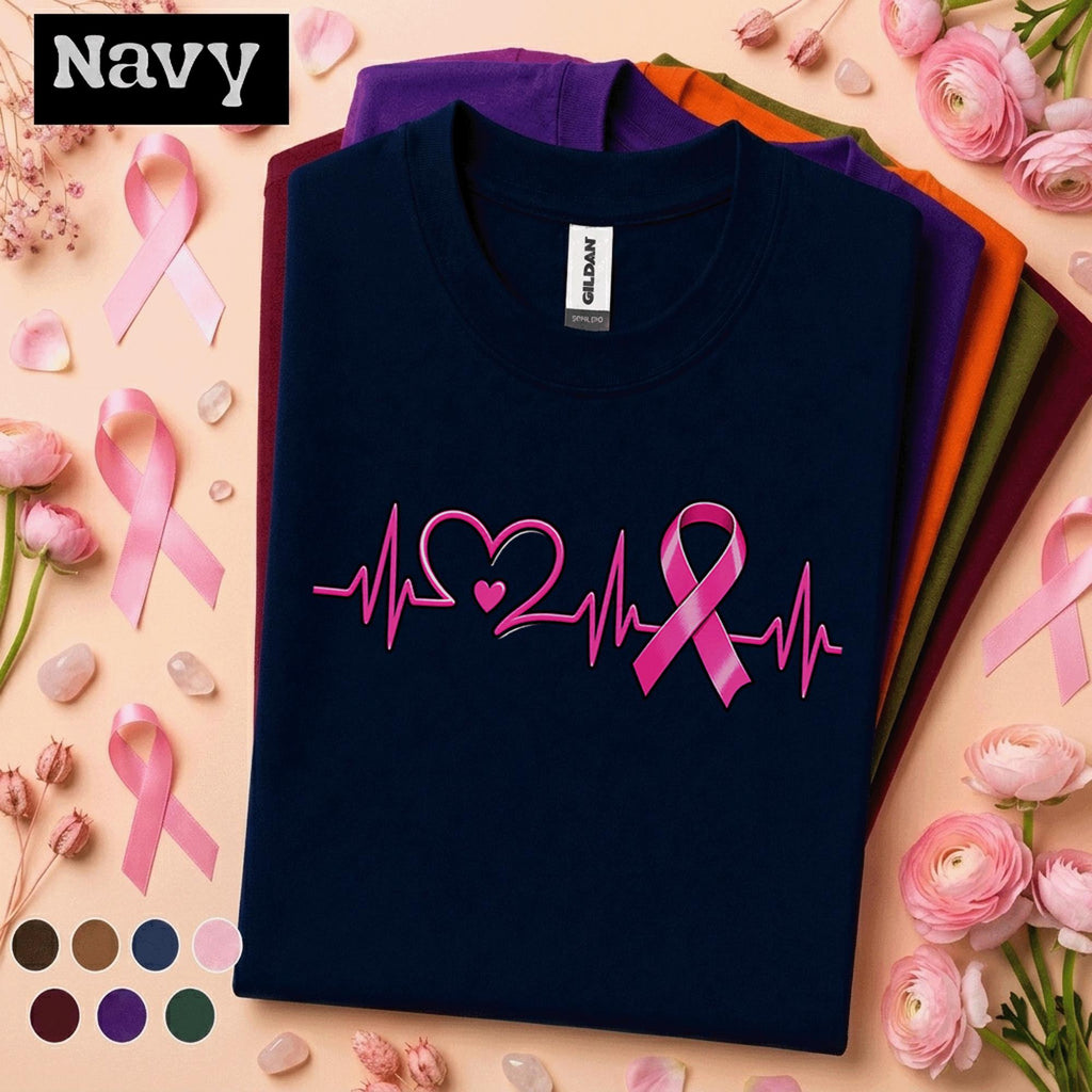 Breast Cancer Awareness Shirt, Pink Ribbon Heartbeat Tee, ECG Heart Pink Out Shirt, October Cancer Support Awareness Gift for Women