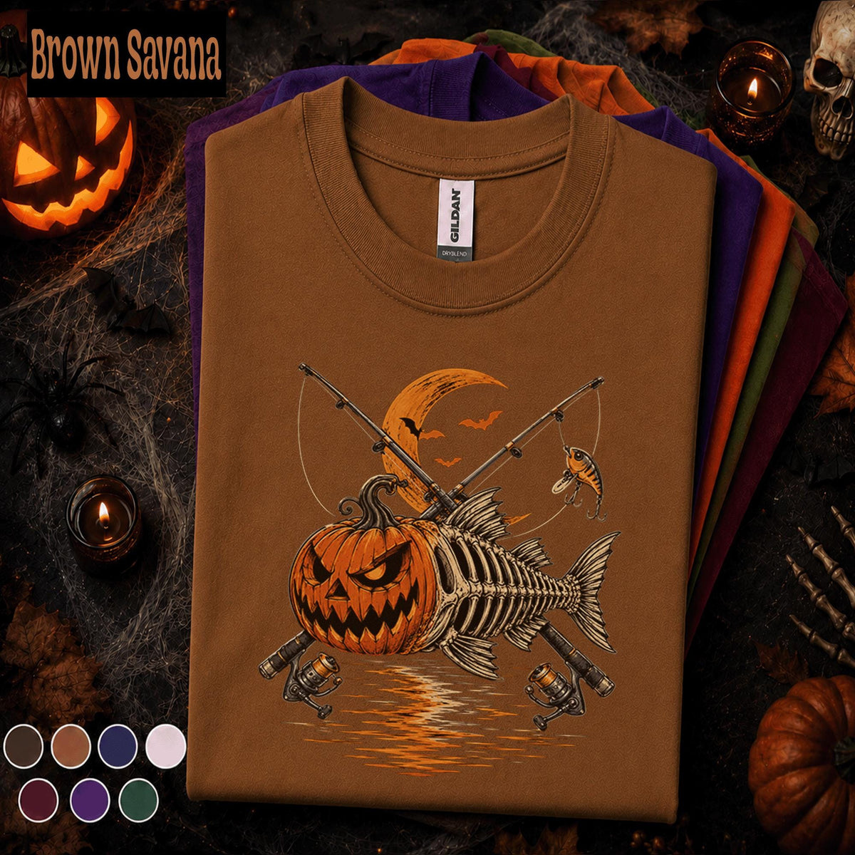 Halloween Fishing Shirt, Pumpkin Fish Skeleton Tee, Spooky Fisherman Shirt, Jack O Lantern Fishing Gift, Angler Halloween Tee