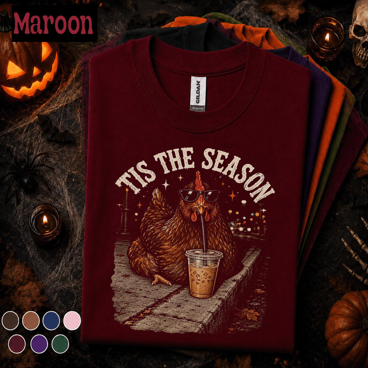 This Is The Season Chicken Halloween Shirt, Funny Coffee Chicken Tee, Spooky Fall Farm Shirt, Chicken Lover Gift, Autumn Hen T Shirt