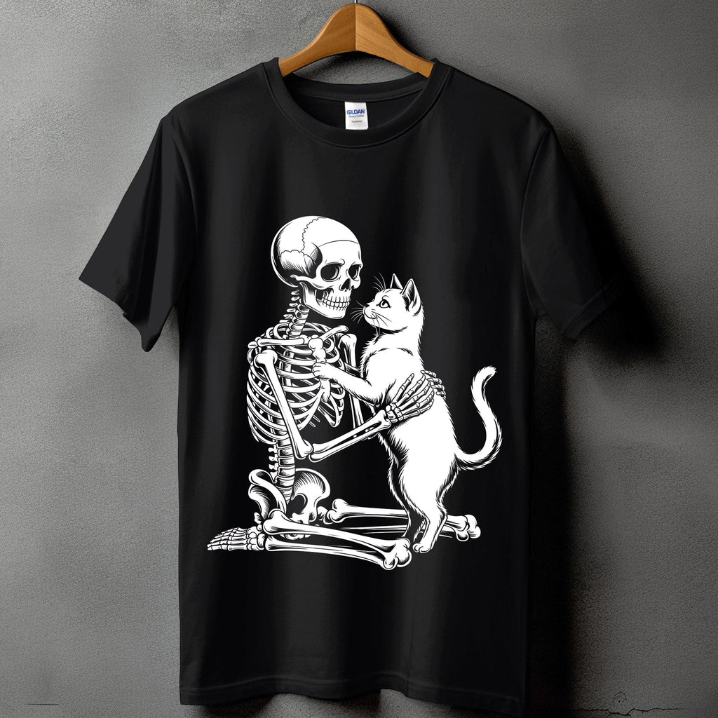 Skeleton Cat Shirt, Spooky Skeleton with Black Cat Halloween Tee, Haunted Skeleton Costume, Cat Halloween Shirt, Halloween Cat Sweatshirt