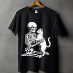 Skeleton Cat Shirt, Spooky Skeleton with Black Cat Halloween Tee, Haunted Skeleton Costume, Cat Halloween Shirt, Halloween Cat Sweatshirt