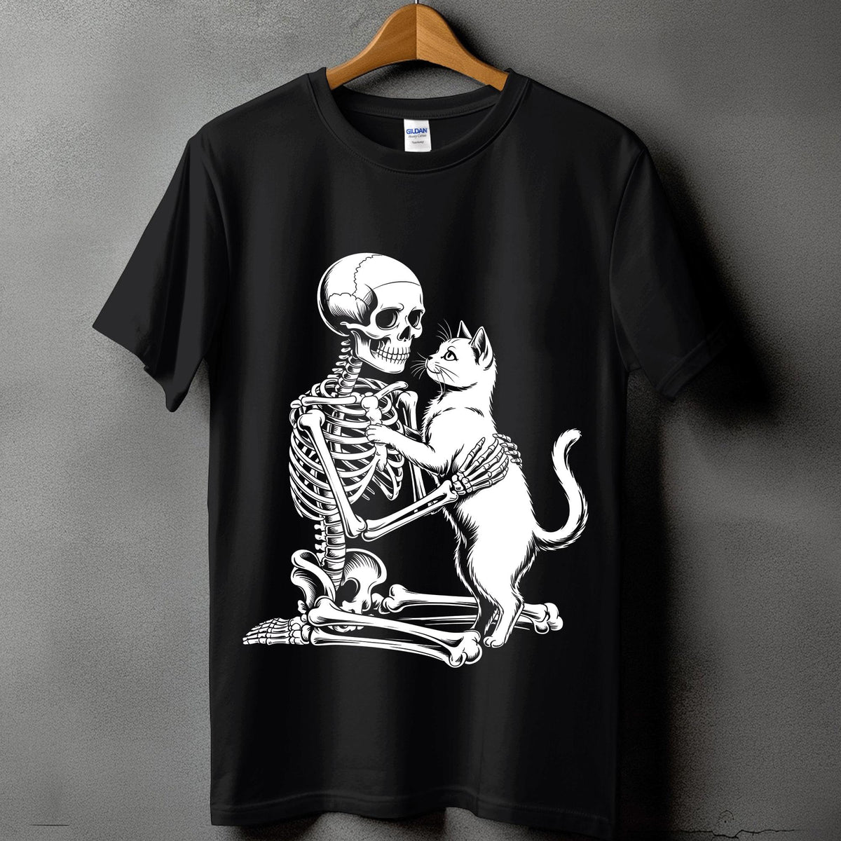 Skeleton Cat Shirt, Spooky Skeleton with Black Cat Halloween Tee, Haunted Skeleton Costume, Cat Halloween Shirt, Halloween Cat Sweatshirt