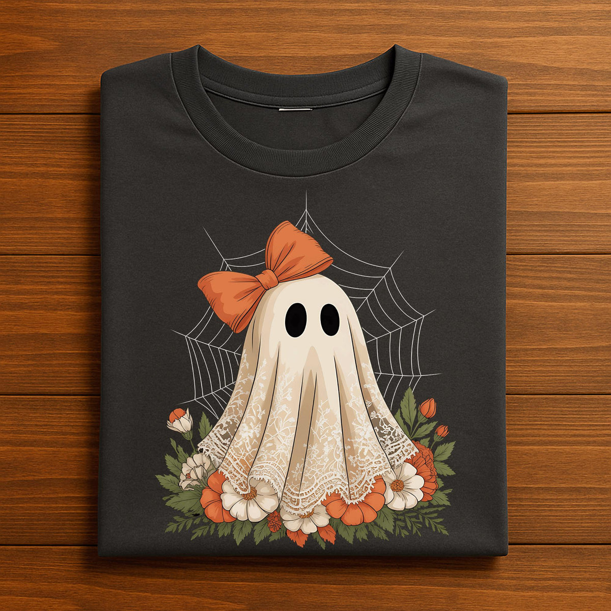 Girly Ghost Lace Shirt, Cute Halloween Spirit Bow Tee