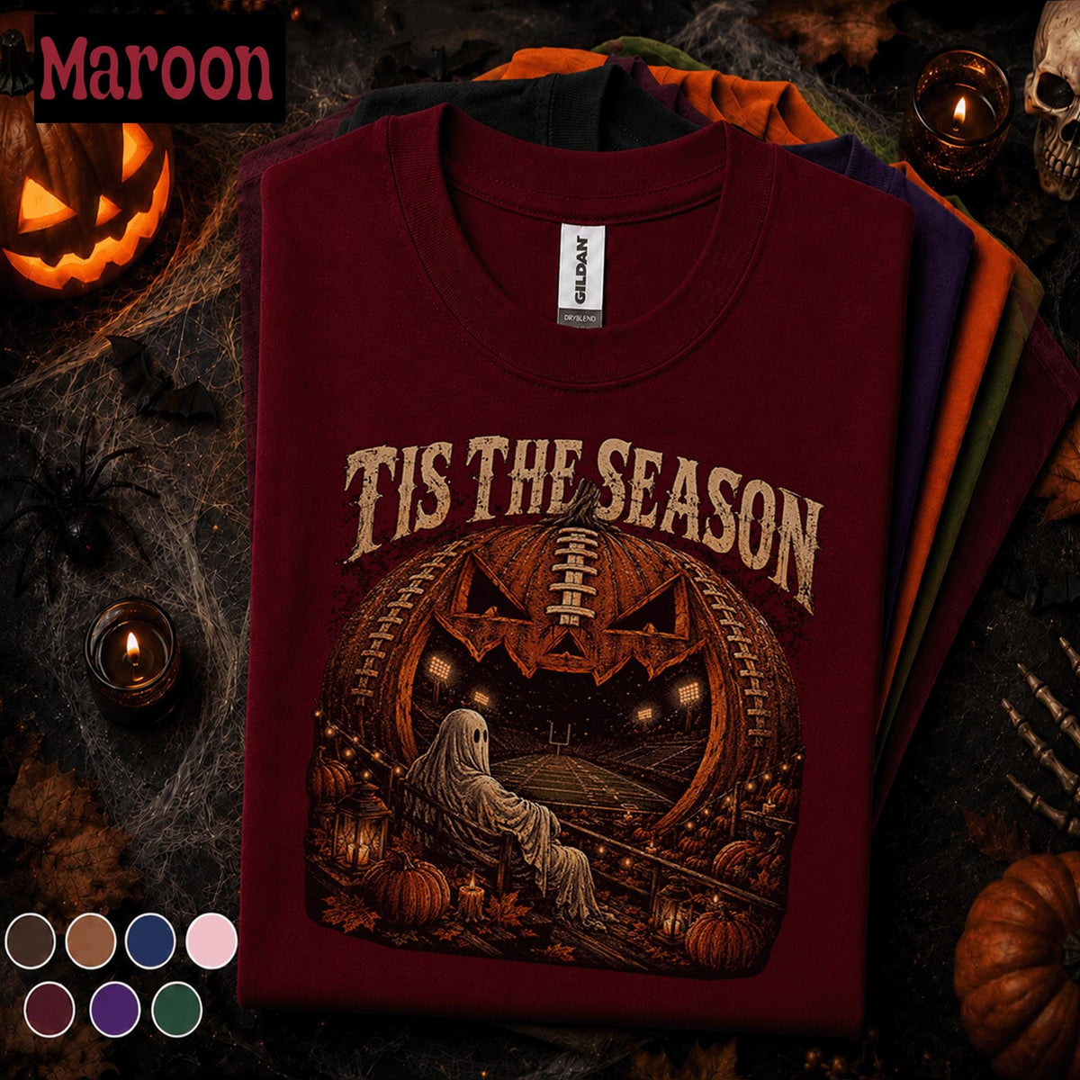 Tis the Season Football Halloween Shirt, Spooky Football Ghost Tee, Pumpkin Stadium T Shirt, Fall Game Day Top, Halloween Sports Gift
