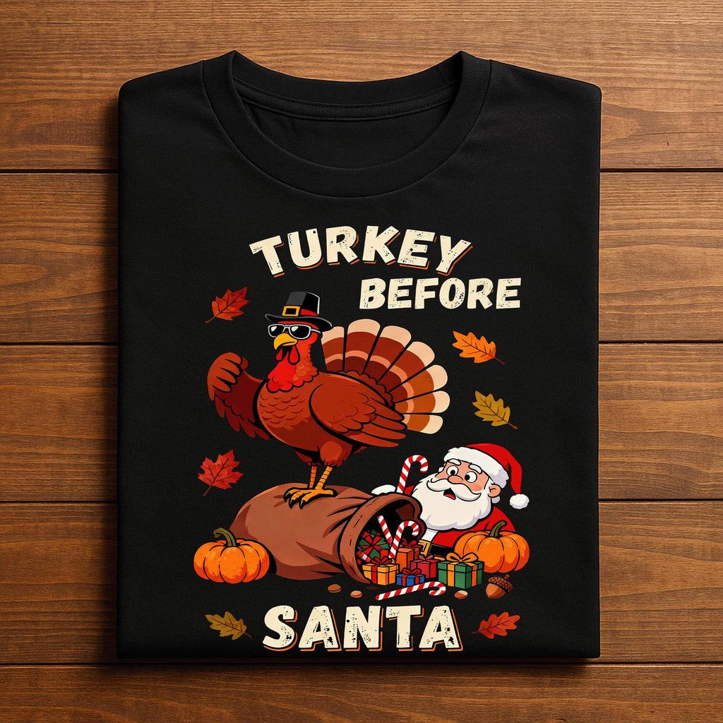 Funny Turkey Before Santa Funny Thanksgiving Shirt Fall Humor Tee Autumn Holiday Outfit for Family Friends, Gift Than...