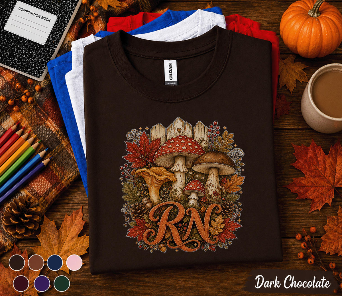 Fall RN Nurse Shirt, Autumn Mushroom RN Tee, Woodland Nurse Shirt, Cozy Registered Nurse Gift, Medical Fall Sweatshirt, Healthcare Worker