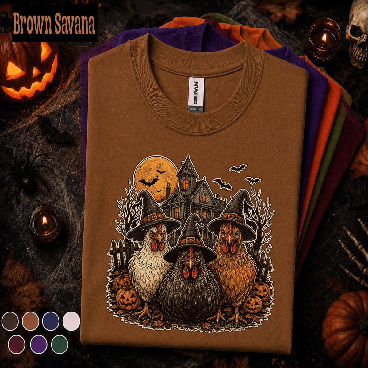 Halloween Chicken Shirt, Witch Chicken Tee, Spooky Hen Halloween T-shirt, Haunted Farmhouse Shirt, Funny Chicken Lover Gift Fatmer