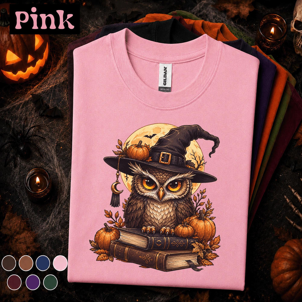 Halloween Owl Shirt, Witch Owl T Shirt, Spooky Season Tee, Pumpkin Moon Shirt, Witchy Fall Top, Owl Lover Halloween Gift Tee