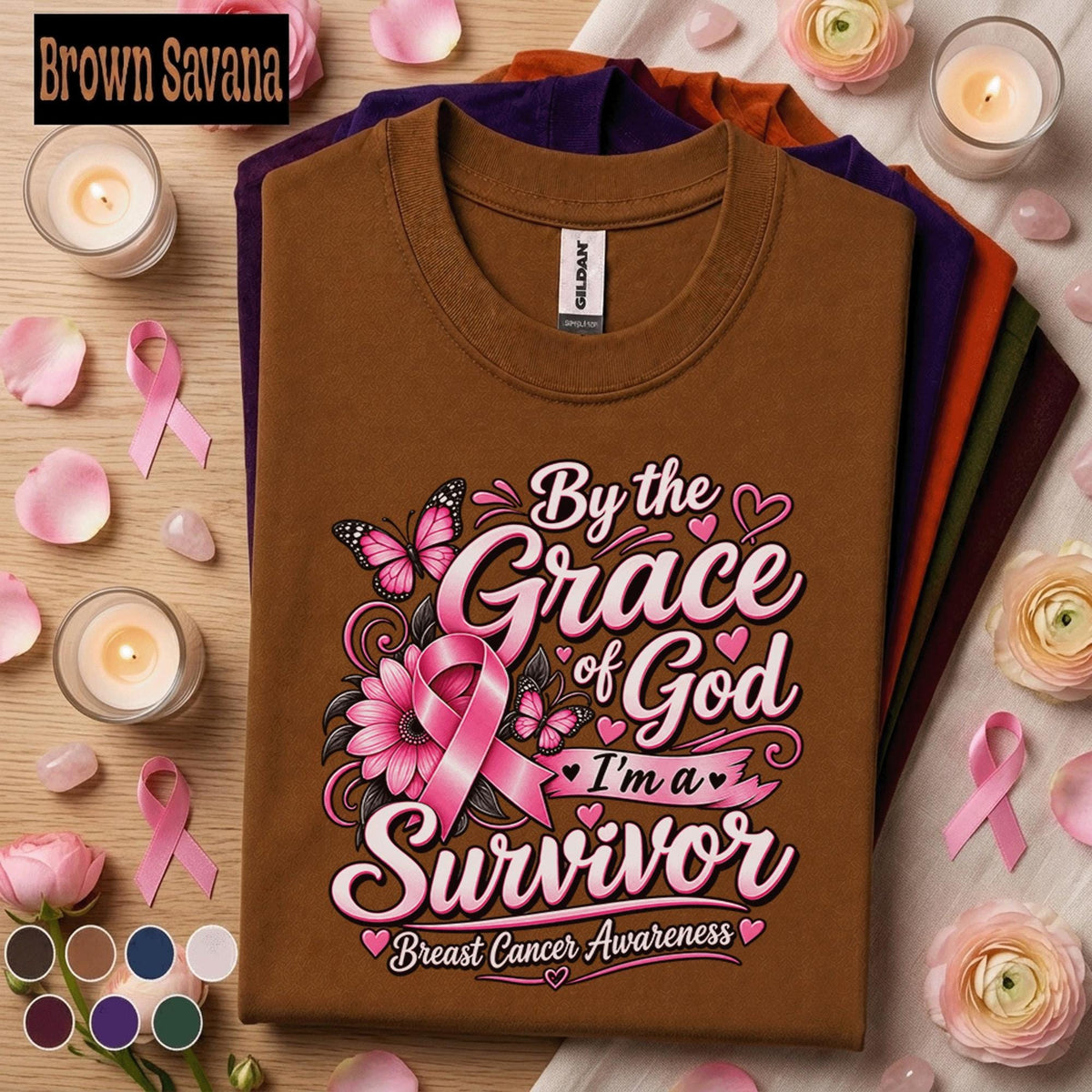 Breast Cancer Survivor Shirt, By the Grace of God Tee, Faith Pink Ribbon Shirt, Christian Breast Cancer Awareness Gift for Women Survivor