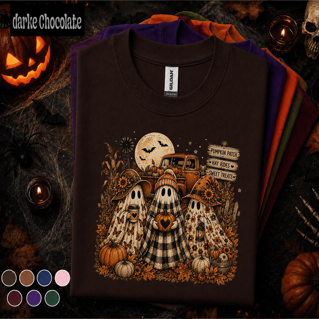 Cozy Ghost Pumpkin Patch Halloween Shirt, Cute Fall Ghost Tee, Vintage Farmhouse Spooky Season Shirt, Autumn Pumpkin Lover Gift Tee