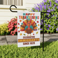 Happy Thanksgiving Celebrating Immigrants Garden Flag | Turkey Leaves Yard Banner | Since 1620 Outdoor Decor
