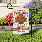 Happy Thanksgiving Celebrating Immigrants Garden Flag | Turkey Leaves Yard Banner | Since 1620 Outdoor Decor