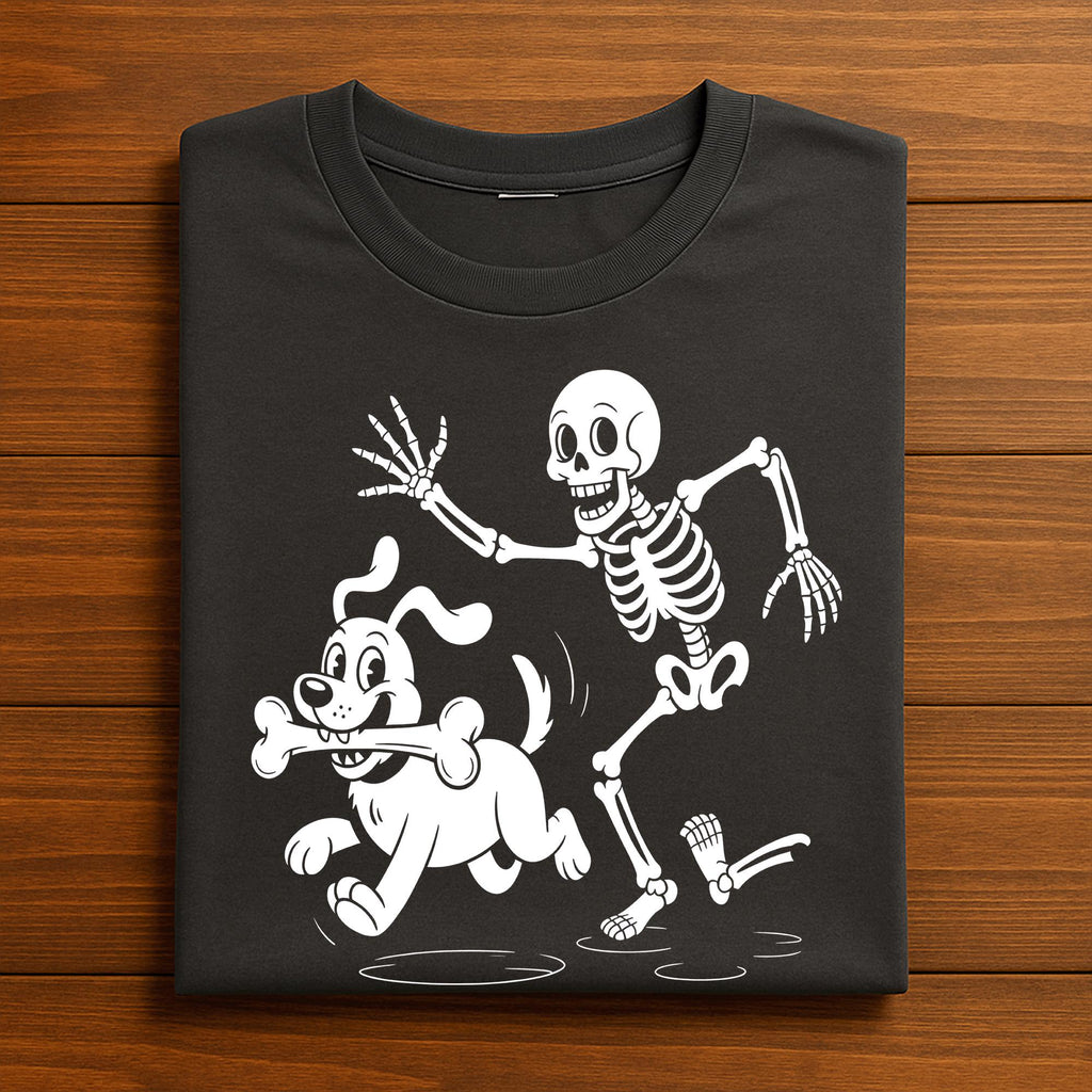 Funny Halloween Dog Running with Bone and Skeleton Chasing | Cute Spooky Skeleton Dog Lovers, Dog Halloween Shirt