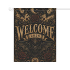 Gothic Bat Halloween Garden Flag, Welcome 2026 Moon Rose Yard Decor, Vintage Witchy Outdoor Flag, Spooky Victorian Halloween Porch Decor