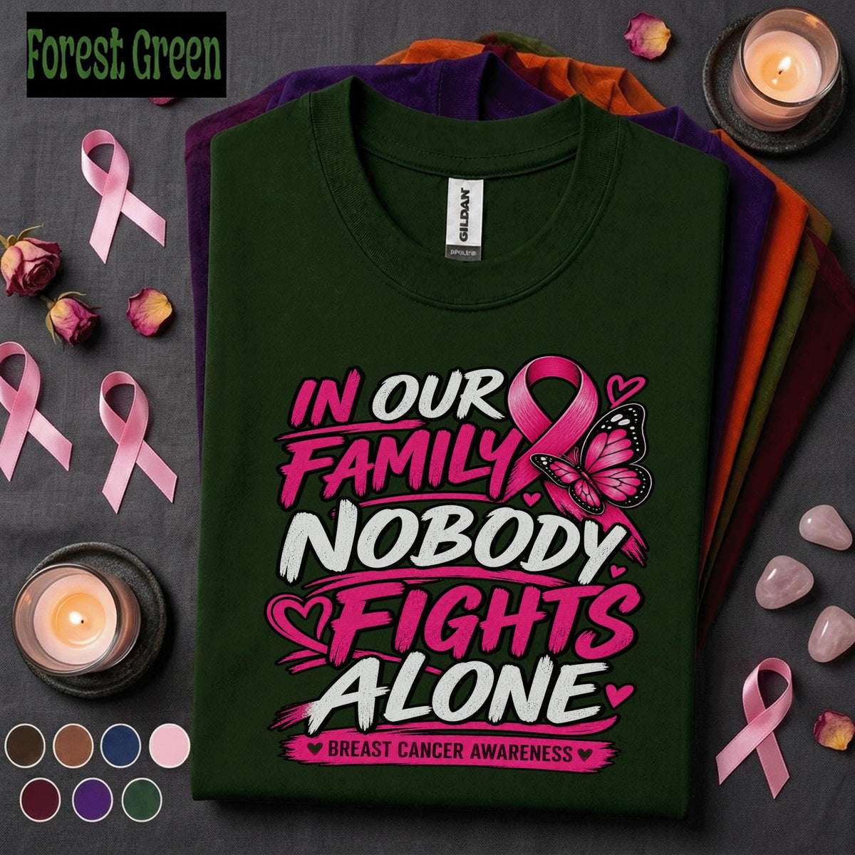Breast Cancer Awareness Shirt, Nobody Fights Alone Family Tee, Pink Ribbon Butterfly Shirt, Support Squad Gift for Women Pink October
