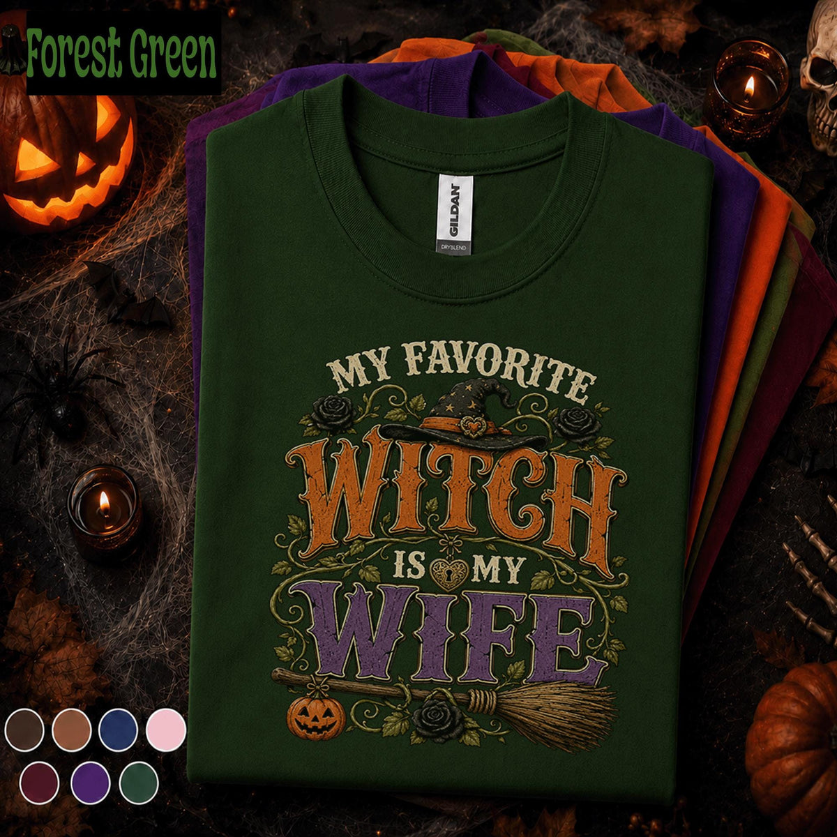 My Favorite Witch Is My Wife Halloween Shirt, Funny Husband Wife Tee, Spooky Witch Gift for Spouse, Vintage Halloween Couples Shirt