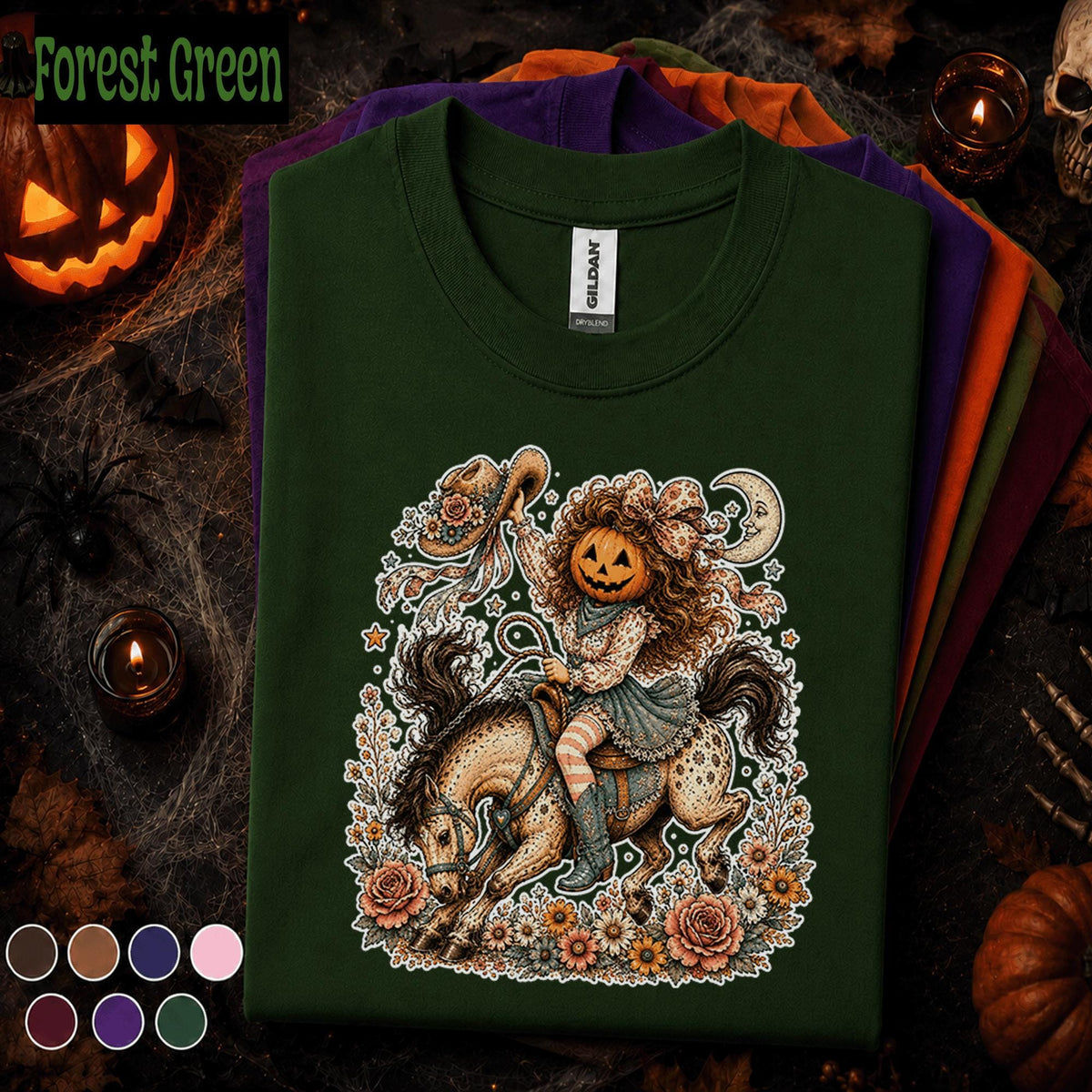 Pumpkin Cowgirl Halloween Shirt, Western Horse Rider Tee, Vintage Cowgirl Pumpkin T Shirt, Spooky Rodeo Fall Floral Halloween Gift