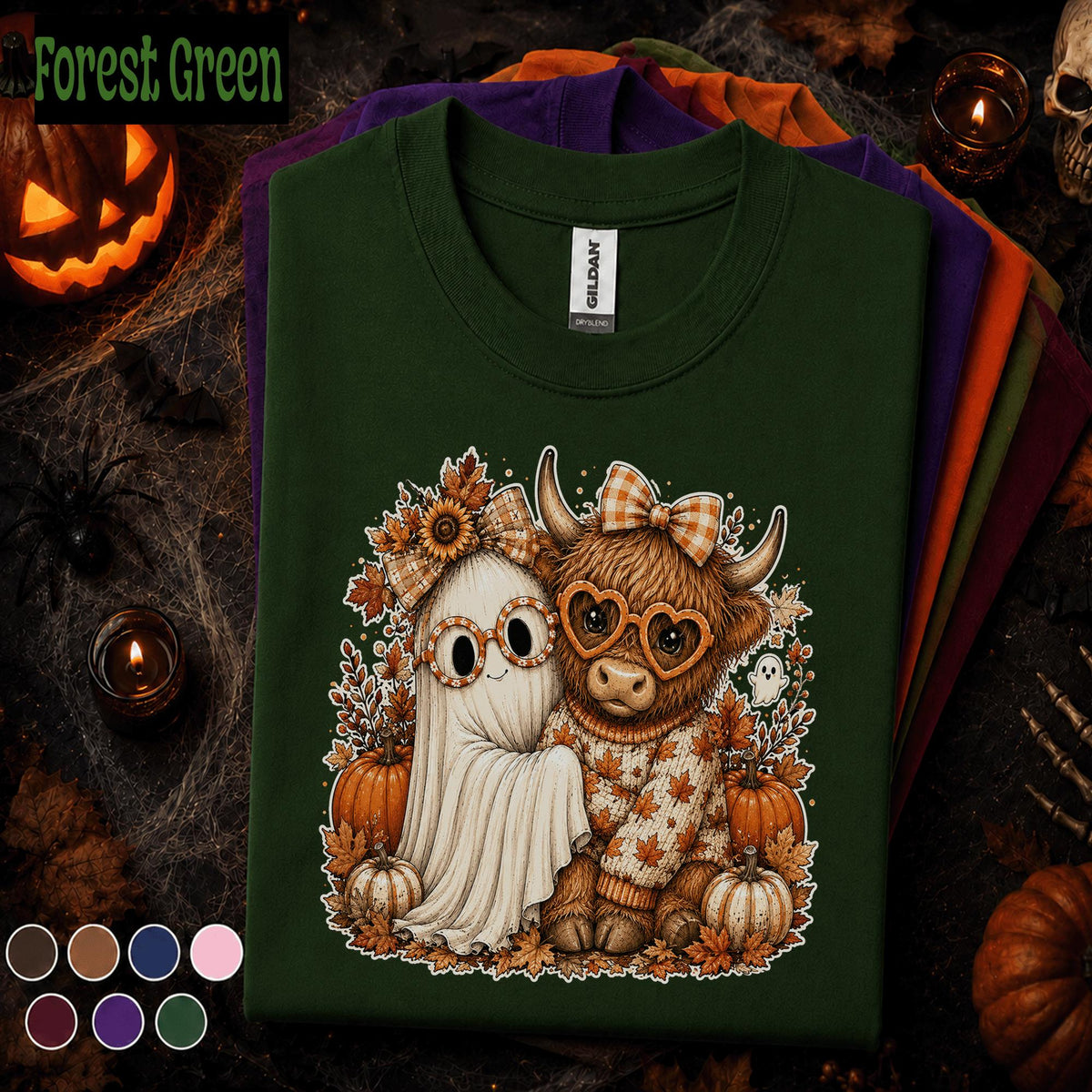 Cute Ghost Halloween Shirt, Highland Cow Fall Tee, Pumpkin Autumn Tshirt, Cozy Spooky Season Shirt, Cute Halloween Gift Tee