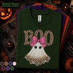 Boo Halloween Shirt, Cute Ghost Tee, Pink Bow Halloween Top, Leopard Print Ghost Shirt, Girly Spooky Season Tee, Fall Gift