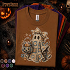 Crochet Ghost Halloween Shirt, Granny Square Ghost Tee, Cute Floral Pumpkin T Shirt, Cottagecore Spooky Season Gift for Women Girls