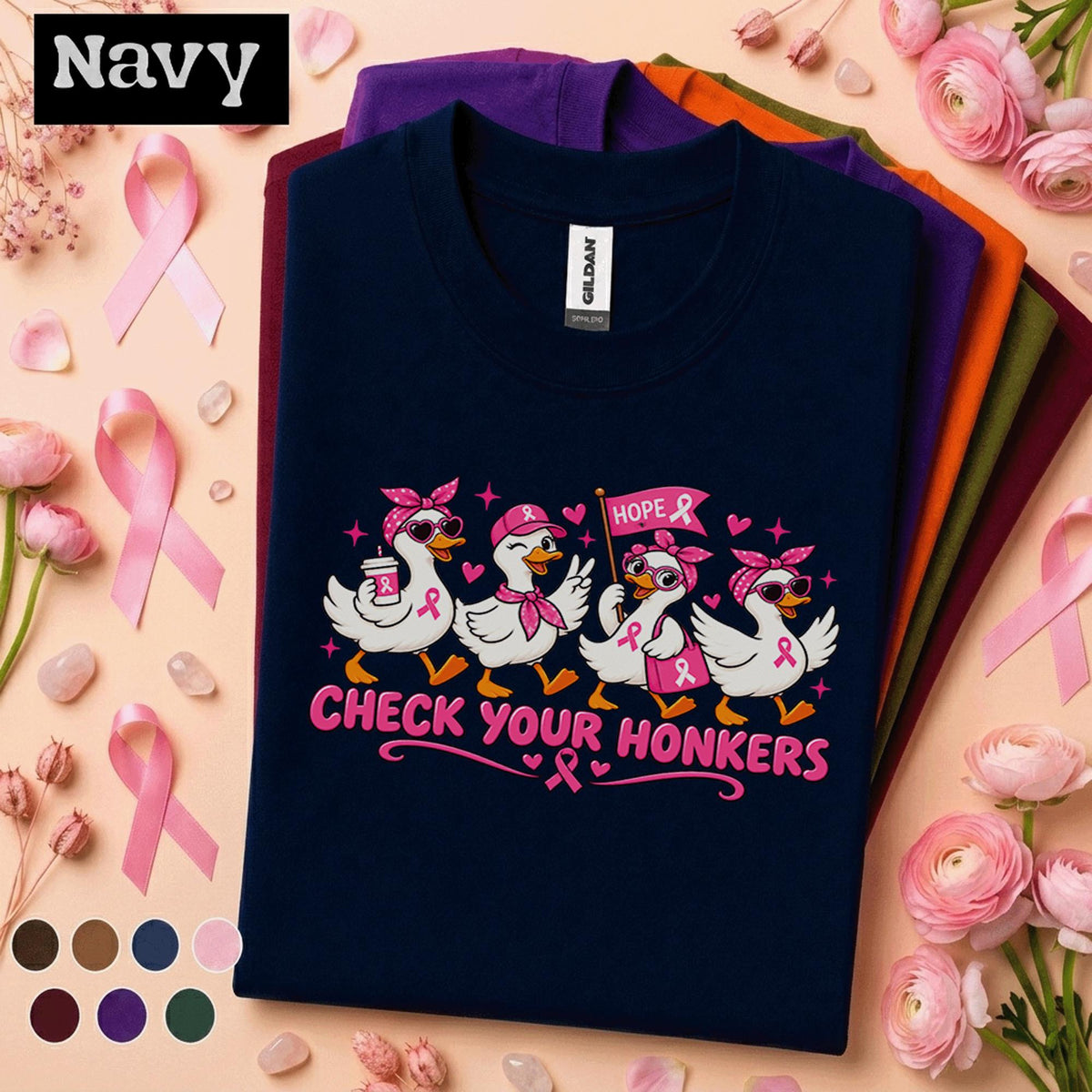 Breast Cancer Awareness Shirt, Check Your Honkers Goose Tee, Funny Pink Ribbon Shirt, October Awareness Gift for Women Duck Lover Gift