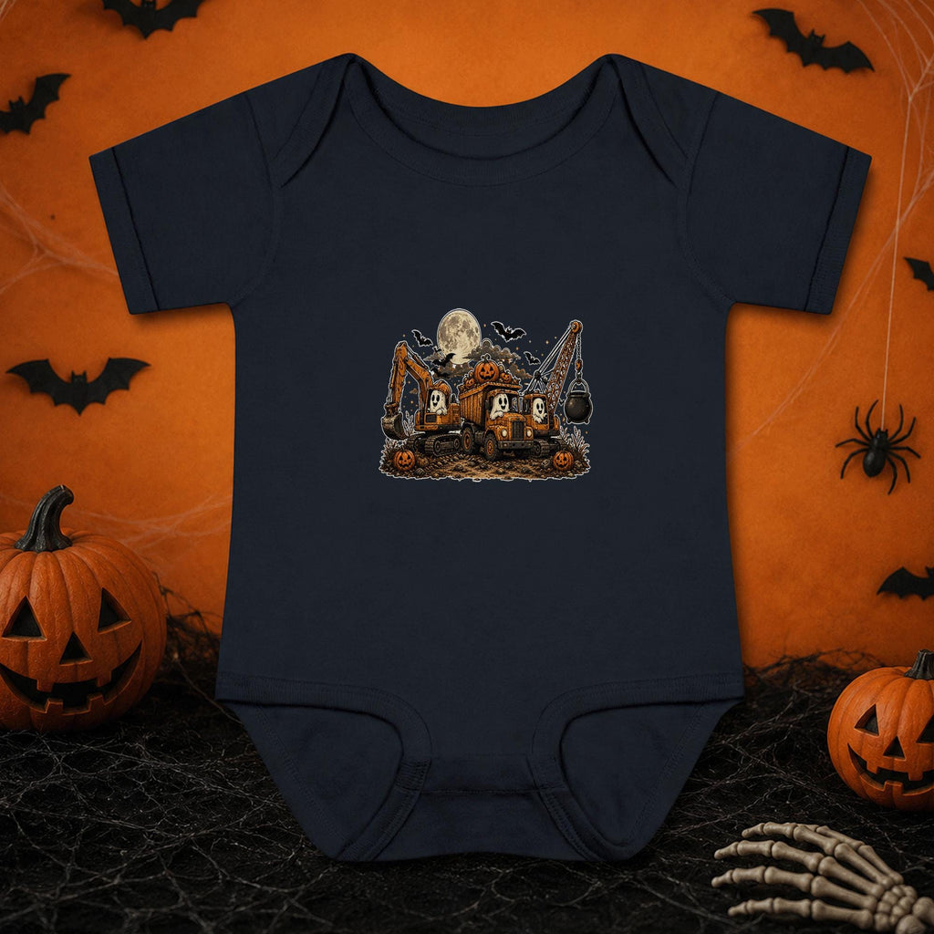Construction Truck Halloween Baby Bodysuit, Ghost Excavator Infant Onesie, Pumpkin Crane Spooky Baby Outfit, First Halloween Baby Gift