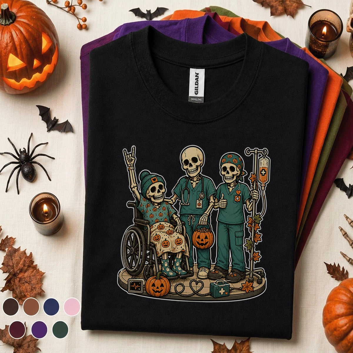 Healthcare Halloween Shirt, Skeleton Nurse Crew Tee