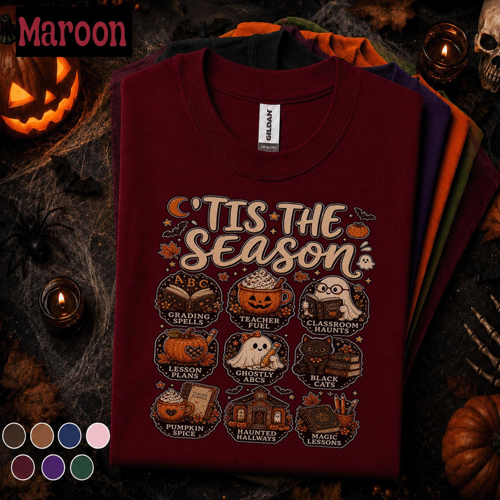 Halloween Teacher Shirt, Tis the Season Teacher Tee, Spooky Classroom T Shirt, Pumpkin Spice School Top, Cute Fall Teacher Gift for Women