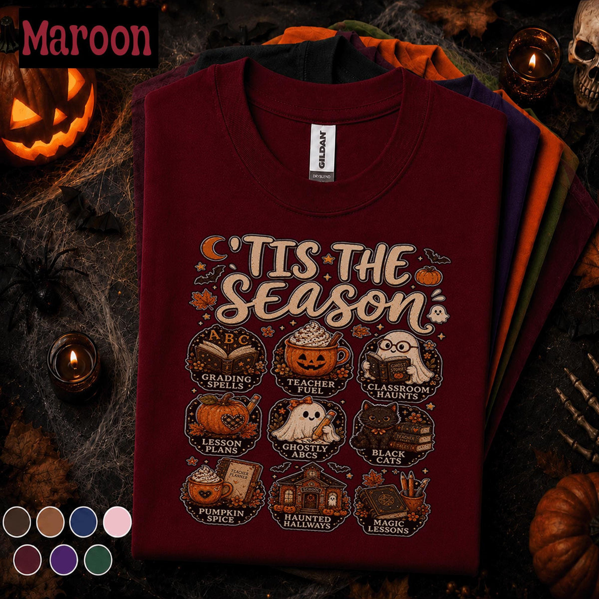 Halloween Teacher Shirt, Tis the Season Teacher Tee, Spooky Classroom T Shirt, Pumpkin Spice School Top, Cute Fall Teacher Gift for Women