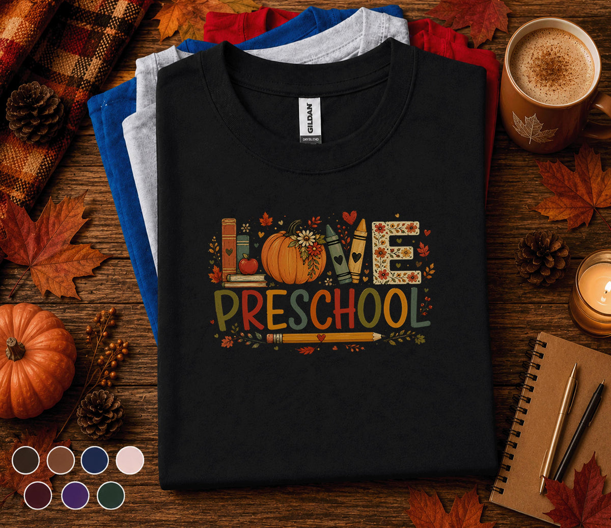 Love Preschool Teacher Shirt, Fall Preschool Pumpkin Tee